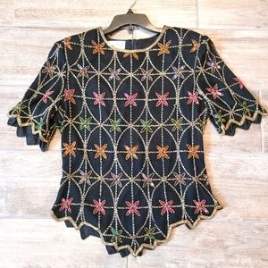 Vintage Laurence Kazar Fully Beaded Silk Top